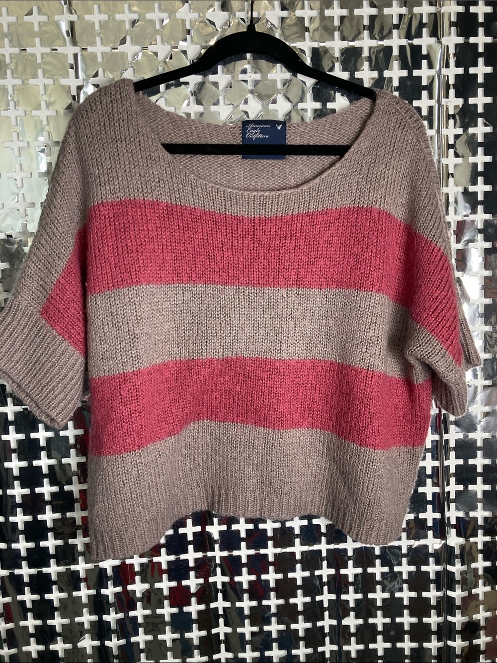American Eagle Outfitters Scoop-Neck Striped Sweater in Pink and Taupe